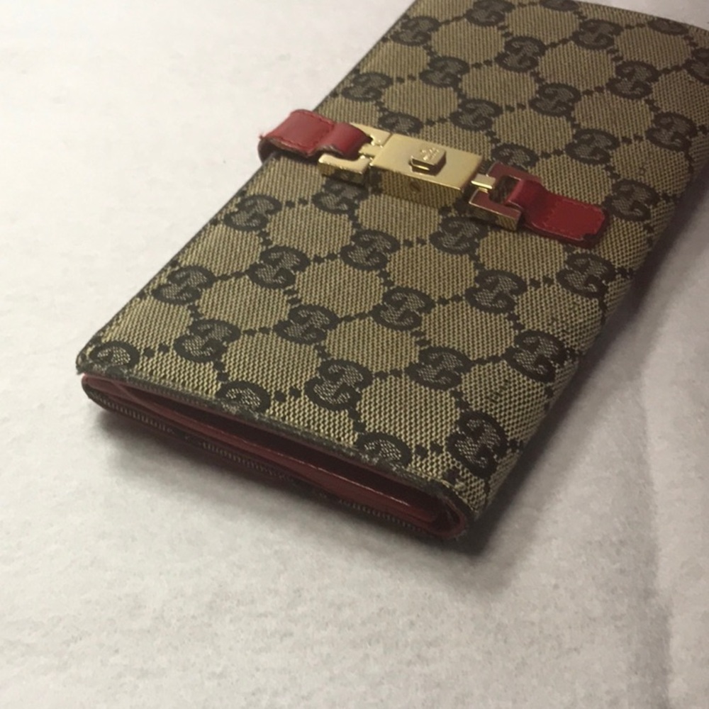 Canvas Gucci wallet blue red leather gold hardware - Picture 5 of 14